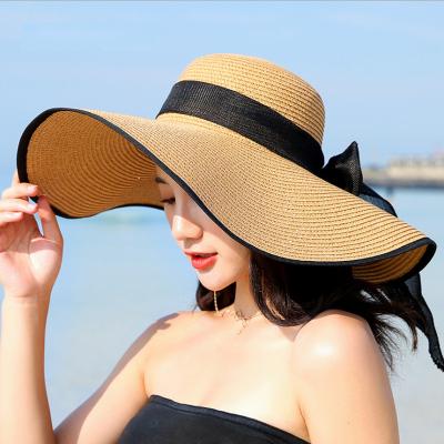 China Large Straw Hat Floppy Wide Brim Sun Summer Sun Protection Hat Beach Bowknot Foldable Hats New 2019 For Women for sale