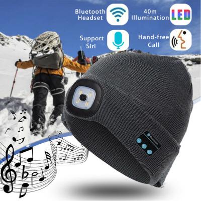 China COMMON Radio Music Winter Hat V5.0 Wireless Smart Headset with 4 LED Light Handfree Music Earphone for smartphone for sale