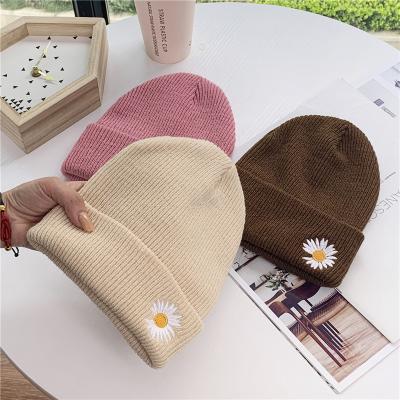 China breathable & 1PC New Fashion 4Colors Waterproof Beanies Daisies Flower Embroidery Winter Hats For Warm Knitted Hat Women Girls for sale