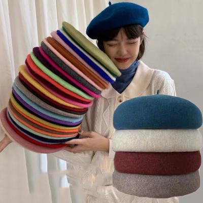 China Multifunctional Beret Solid Color Beret Caps Hats French Artist Wool Berets Female Winter Female All Matched Warm Walking Hats for sale