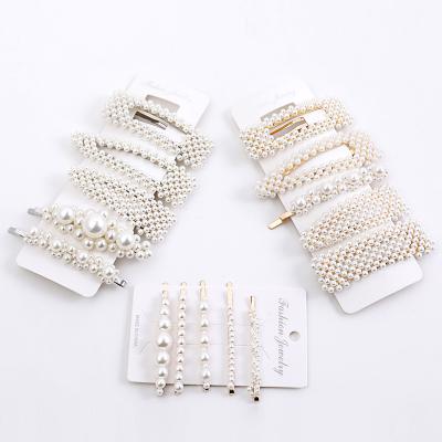 China 5PCS/set Fashion Roman/Korean Women's Sweet Pearl Set Snap Girl Headdress Soft Hair Clip Jewelry for sale