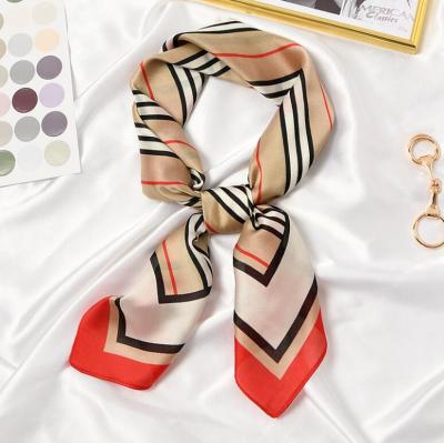 China New 70x70cm Women Medium Multifunctional Silk Polyester Scarf Elegant Stripes Printed Casual Satin Small Square Wraps Scarves Shawl for sale