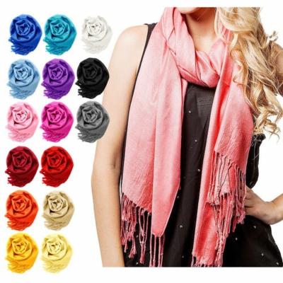 China Ladies Medium Tassel Fashion Women Fashion Pashmina Shawl Wrap Scarf Long Stylished Scarves for sale