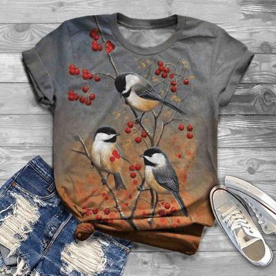 China QUICK DRY Harajuku Woman T-shirts Women Summer Plus Size Short Sleeve Bird Printed O-Neck Tops Tees Mujer Camisetas de Femme for sale