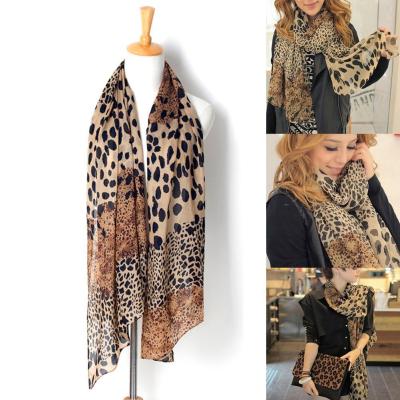 China Suits Fashion Leopard Print Women Long Soft Lady Silk Chiffon Scarves Wrap Muslim Hijab Scarf Shawls for sale