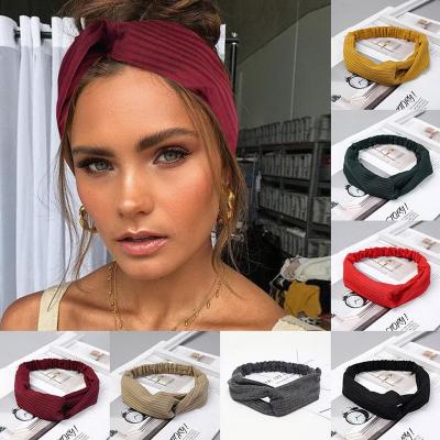 China Bohemian Solid Cross Vintage Headbands Fashion Women Band Knot Bandage Top Bandanas Turban Running Girls Headbands Hair Accessories for sale