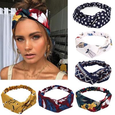 China Vintage Soft Solid Knot Hairbands Elastic Polyester Women Headband Printing Bandanas Girls Bands Hair Accessories Headwear for sale