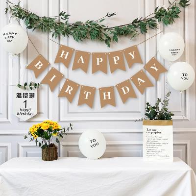 China Paper Happy Banner Hotel and Resort Wrapping Balloon Decoration White Birthday Party Bunting Garland Baby Shower Supplies for sale