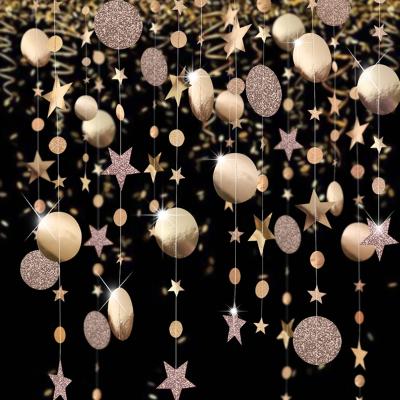 China Christmas Ramadan Wedding Birthday Party Decoration Curtain Garland Banners Bunting Paper String Star Glitter Circle Hotel and Resort 4m for sale