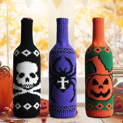 China PLASTIC/OTHER Wine Cover Pumpkin Knitted Champagne Bottle Bag Table Happy Halloween Party Decor For Home 2021 for sale