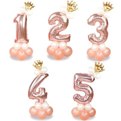 China CROWN 13Pcs/set Rose Gold Foil Happy Baby Shower Kids Birthday Party Decorations Number Balloons for sale