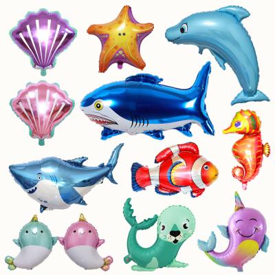 China FACTORY Large Ocean World Holiday Birthday Party Decoration Children's Toy Dolphin Shark Sea Horse Inflatable Fish Film Foil Balloon for sale