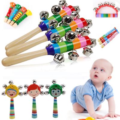 China 1PC Shaker Stick Educational Toy Handle Wooden Vocal Plastic Bell Ring Rainbow Noise Maker Baby Activity Toys for sale