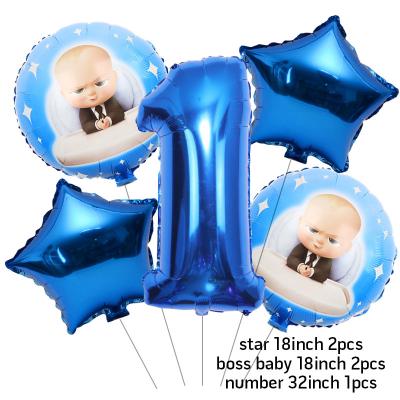 China 5pcs Pattern Round Balloon Baby Shower 1 30 Inch Number Foil Balloons 6st Helium Globos Cartoon Birthday Party Decoration 2 3 4 5 for sale