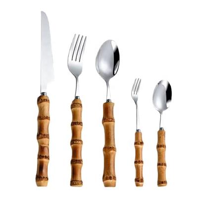 China YABEICHU Sustainable Natural Bamboo Handle Knife Fork Spoon Stainless Steel Flatware Spoon Cutlery for sale