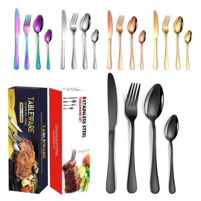 China Commercial Viable Restaurant Wedding Tableware 1010 Stainless Steel 24pcs Knife Fork Spoon Cutlery Set for sale