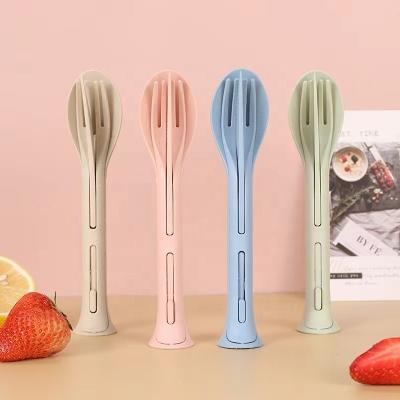 China Sustainable Wheat Straw Children's 3-in-1 Knife Fork and Spoon Portable Dinnerware Set for sale