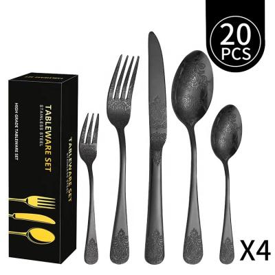 China Sustainable Luxury Pattern Stainless Steel Cutlery Set 20pcs Set High Quality Stainless Steel Cutlery Set 20pcs Hotel Restaurant Knife Fork Spoon Flatware Sets for sale