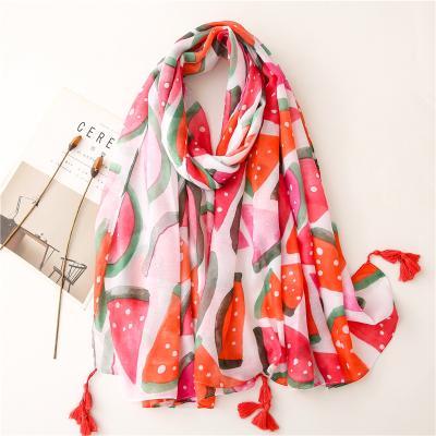 China Polyester Vacation Autumn Watermelon Printed Shawl 2021 Luxury Ladies Scarf for sale