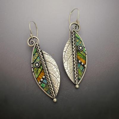 China 2021 Leaf Abstract Rainbow Green Leaf Boho Unique Silver Plating Earrings Trending Earrings and Necklace for sale