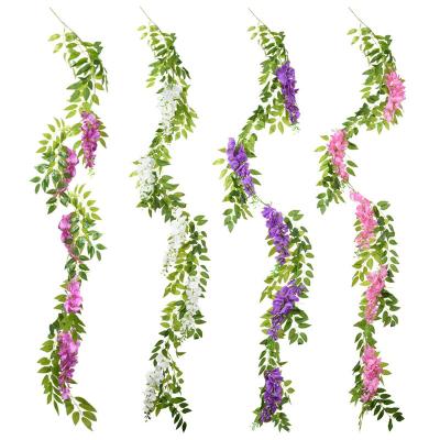 China Artificial Hanging Wisteria Leaf Garland Ceiling Hanging Silk Green Flowers Wedding Decoration Indoor Outdoor Wisteria Backdrop for sale