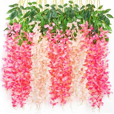 China Cheap Bulk Party Wisteria Flowers Vine Living Room Decor Artificial Silk Garland Wisteria Home Hanging Flowers For Wedding for sale