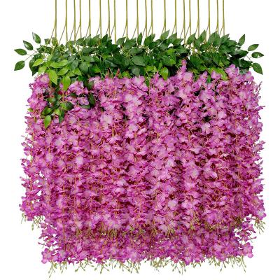 China Wedding Wisteria Artificial Plants and Flowers Wedding Party Decor Fake Wisteria Flower Garland Vine 110cm Colorful Flower Wall Hanging Home Decoration Wisteria for sale