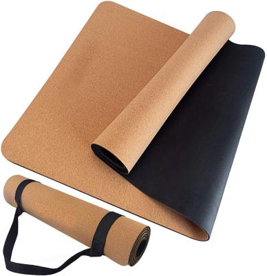 China Cork Rubber Yoga Mat Eco-Friendly Non-Slip Anti-Skid With Carrying Strap for sale