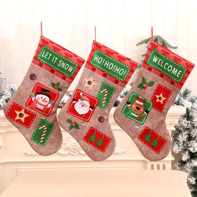 China Christmast New Extra Large Christmas Ornament Letter Canvas Christmas Stocking Christmas Gift Bag Decoration for sale