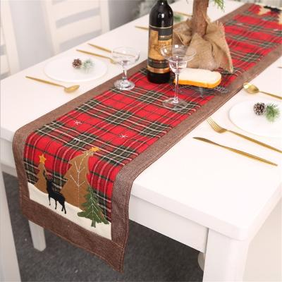 China Hot Selling Christmas New Plaid Table Decoration Banquet Table Decoration Cloth Table Runner Elk Table Mat 180cm Table Place Mat Decoration for sale