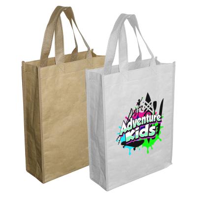 China Customer In Trade Show Stock Paper Bag With Laminated White PP Woven Inside Custom Logo Water Resistant Kraft Paper Bag PPB004 for sale