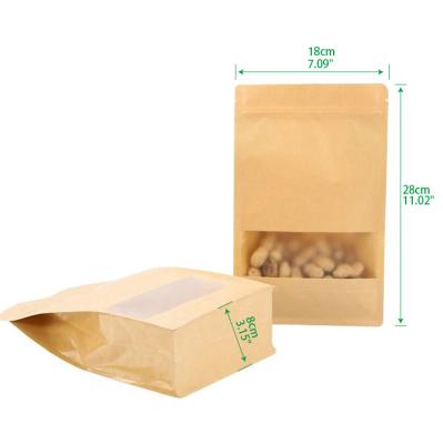 China Recyclable Kraft Paper Stand Up Pouch Resealable Storage Package Bag With Notch Window For Storing Food Nuts Seeds Beans Coffee Candy Snacks for sale