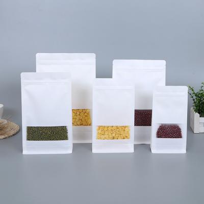 China White Flat Bottom Recyclable Ziplock Square Kraft Paper Bag With Matte Window for sale