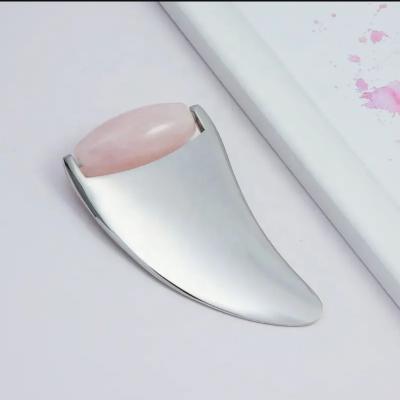 China Whitening Face Massager Tool Stainless Steel Face Massager Pure Jade Stone Gua Sha Roller for sale