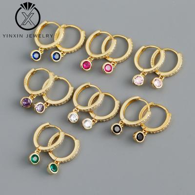 China YiXin Fashion Small Jewelry S925 Sterling Silver Earrings Gold Circle Zircon Elegant Colorful Women's Earrings for sale