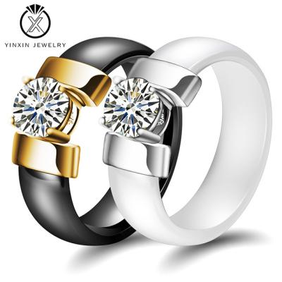 China Wholesale YiXin jewelry new style ring personality diamond ring factory fashion shiny ceramic black and white CLASSIC ring jewelry for sale