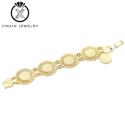 China YiXin CLASSIC Jewelry Turkey Badge Bracelet Hot Sale Brass Gold Plated 18K Ladies Fashion Gold Diamond Jewelry for sale