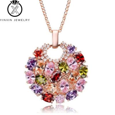 China CLASSIC Jewelry YiXin Europe and America Hot Selling Mona Lisa Colored Zircon Pendant Flower Copper Ornament and Moon Necklace Wholesale for sale