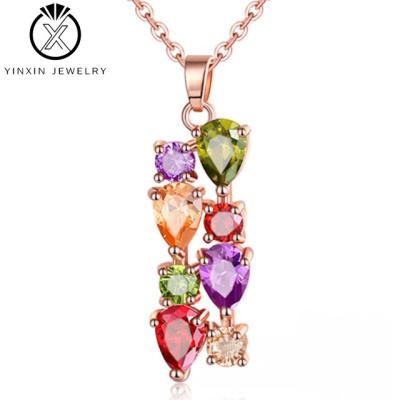 China Fashion YiXin Jewelry Europe and America Hot Sale Colorful Stone Band Mona Lisa Colorful Wholesale Zircon Pendant Necklace for sale