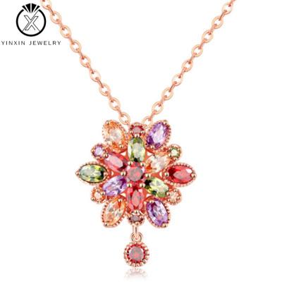 China YiXin FASHIONABLE jewelry European and American hot color necklace selling oval zircon rose gold drop pendant wholesale diamond accessories for sale