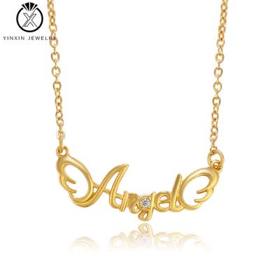 China Cheap YiXin Jewelry 24K Gold Angel Letter Zircon Necklace Elegant English Pendant Temperament Ladies Jewelry for sale