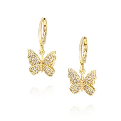 China YiXinJewelry Wholesale Fashion Color Dangle Earrings 18K Gold Butterfly Zircon Stud Earrings Women Copper Plated for sale