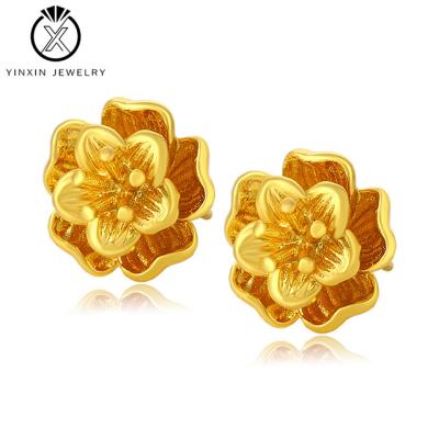 China YiXin Jewelry 24K Gold Romantic Flower Stud Earrings Combine Small High-end Rose Gold Earrings Women Romantic Jewelry for sale