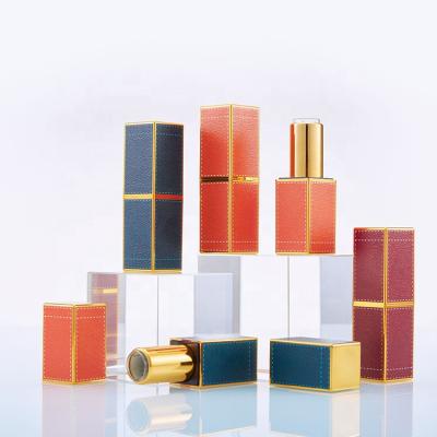 China JIE MEI Stock Luxury Metallic Gold Cosmetic 3D Printing Empty Tube Square Magnetic Plastic Lipstick Container Green Orange Red Lipstick for sale