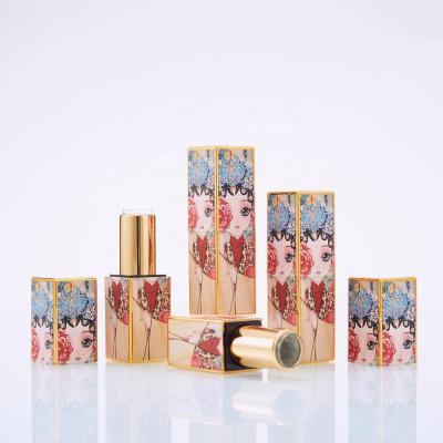 China JIE MEI Stock Luxury Cosmetic 3D Printing Chinese Opera Style Megnetic Lipstick Tube Square Empty Lipstick Container D12.1MM For Makeup for sale