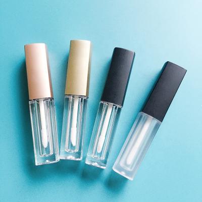 China Wholesale JIE MEI Stock Mini Matte Gold Black Rose Gold Cap Empty Square 3ML Clear Frosted Lip Gloss Bottle Cosmetic Tube Lip Gloss for sale