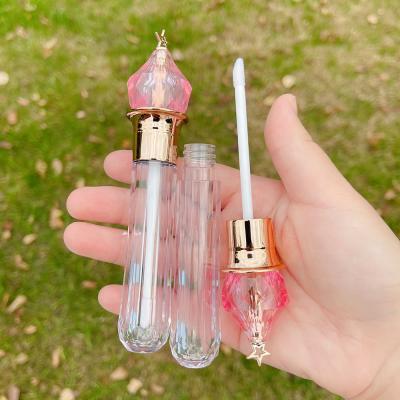 China JIE MEI Cosmetic Design Empty Lipstick 4ML Container Bottle Lip Gloss Magic Wand Tube Liquid Stock Unique Pink Diamond With Star for sale