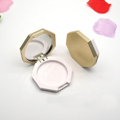 China JIE MEI Stock New Design Octagon Matte Gold Empty Eyeshadow Tube Cosmetic Custom Logo D48MM Makeup Blush Case With Window for sale