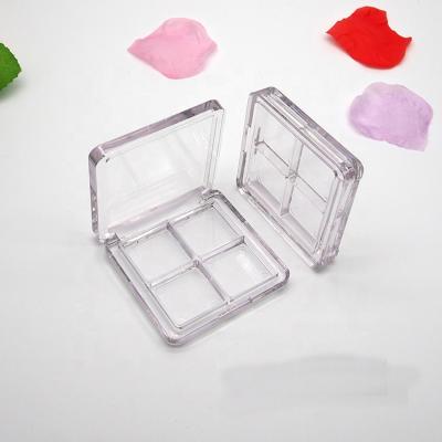 China JIE MEI Empty Plastic Cosmetic Eyeshadow Palette Tube Square Compact Case Stock MOQ 100PCS Clear 4 Color Cosmetic With Aluminum Pan for sale