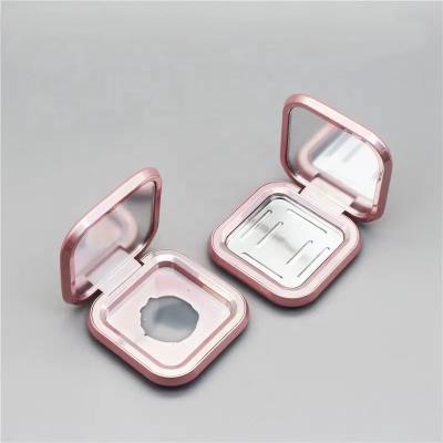 China JIE MEI Stock Hot Fashion Colorful Cosmetic Square Empty Plastic Powder Case Makeup Compact Face Blush Container With Window for sale